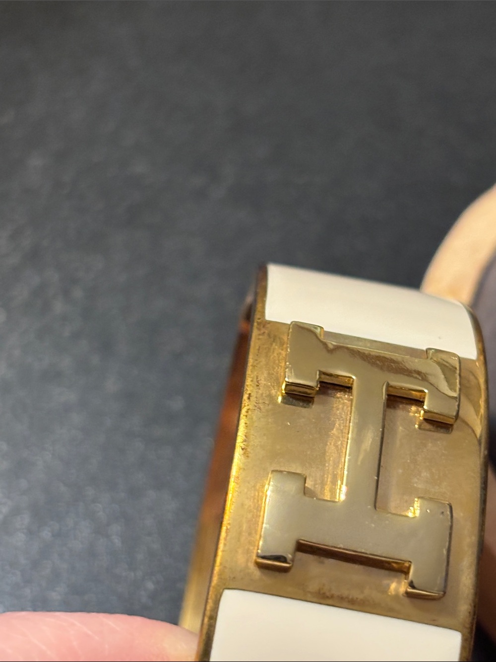 C. Wonder Gold Tone and Cream H-Accent Enamel Cuff Bracelet - Picture 6 of 17
